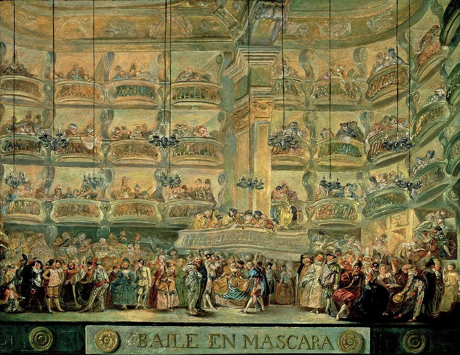 Masked Ball, ca. 1767, Spanish School, Oil on panel, 40 cm x 51 cm, P02... Painting by Luis Paret y Alcazar -1746-1799-