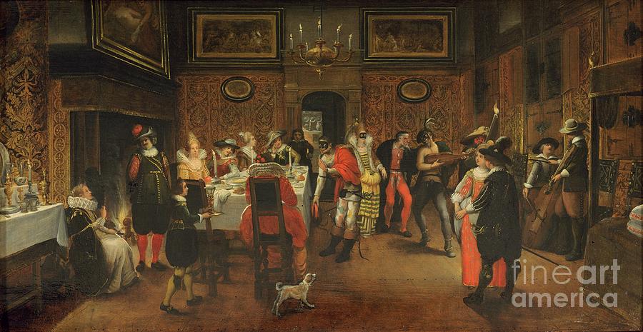 Masked Guests With Musicians Painting by Flemish School