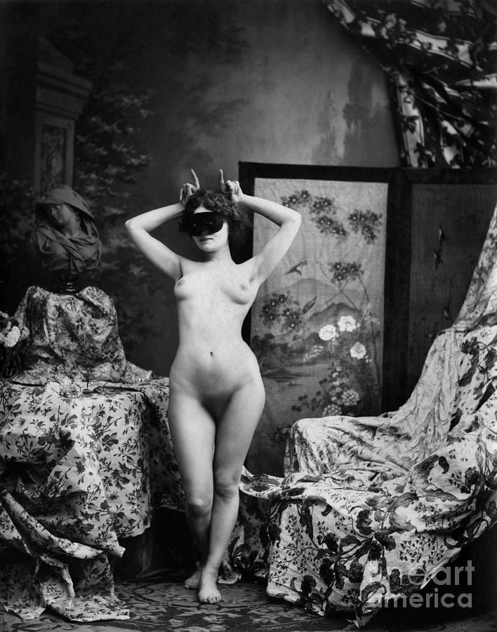 Masked Nude Female Posing Photograph by French Photographer