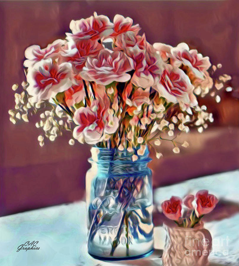 Mason Jar Carnations Painting by CAC Graphics