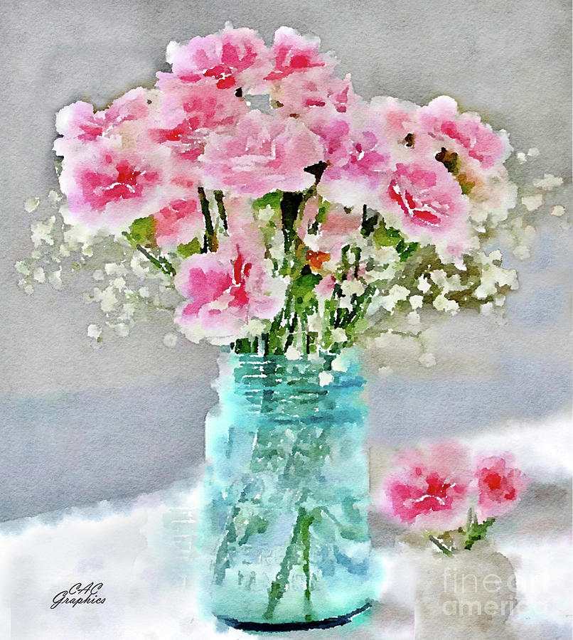 Mason Jar Pink Carnations Painting by CAC Graphics