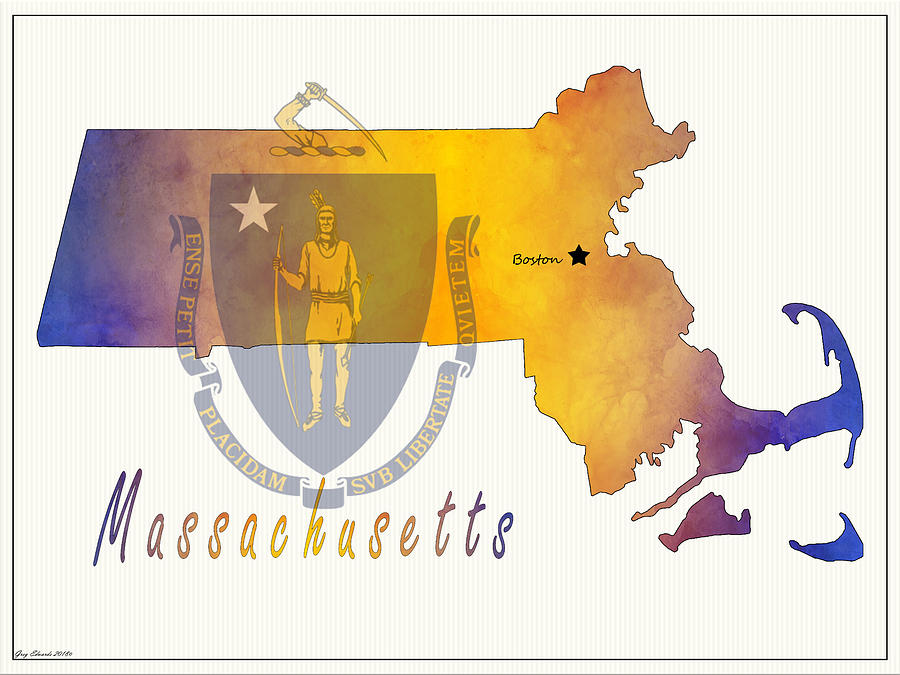 Massachusetts Watercolor Map Style 2 Painting by Greg Edwards