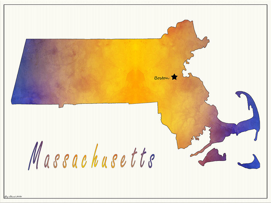Massachusetts Watercolor Map Style 4 Painting by Greg Edwards
