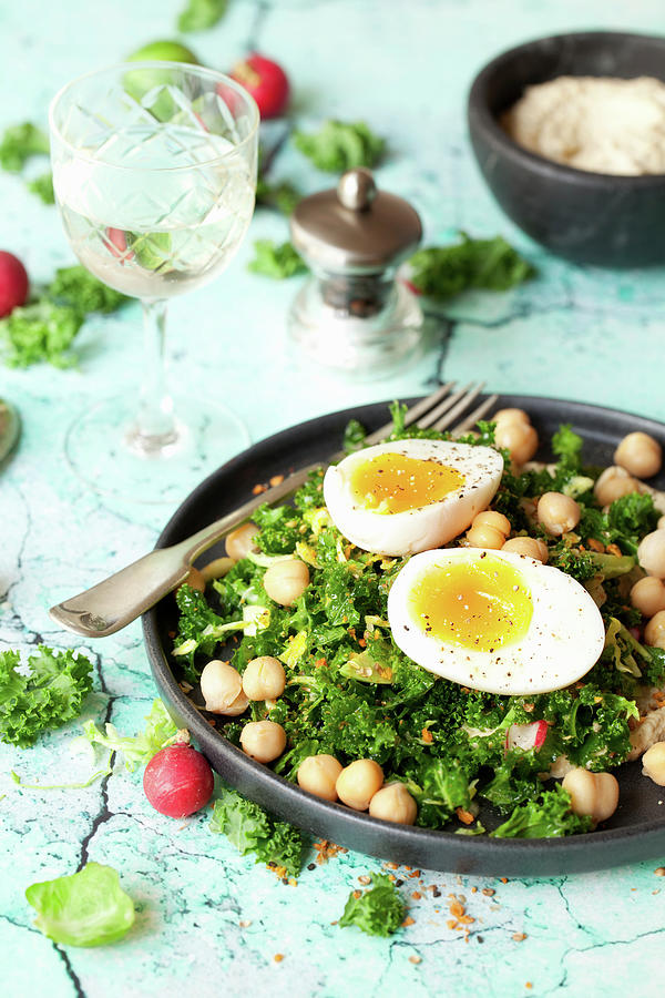 Massaged Kale And Chickpea Salad With Soft Boiled Egg Photograph by Jane Saunders