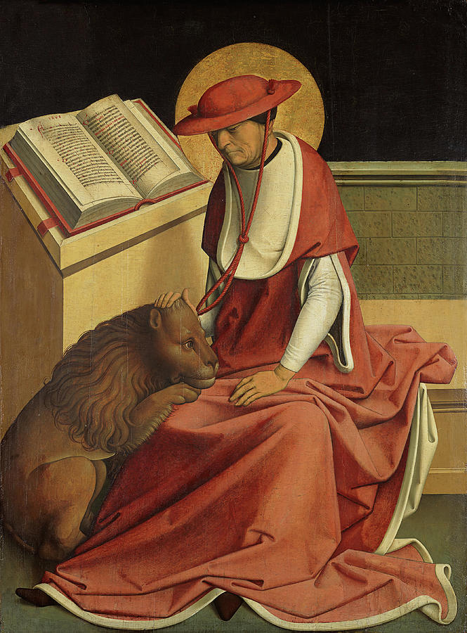 Master of Grossgmain -Active ca. 1500-. Saint Jerome as a Cardinal -1498-. Oil on panel. 67 x 49 cm. Painting by Master of Grossgmain -fl 1480-1500-