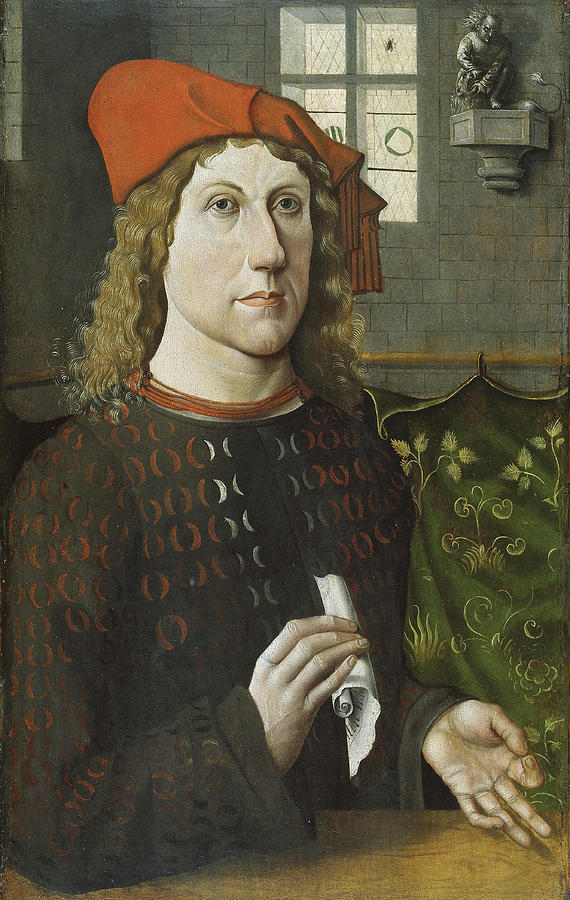 Master of the Luneburg Last Judgement -Active ca. 1485-. Portrait of a Young Man -ca. 1485-. Oil ... Painting by Master of the Lueneburg Last Judgement