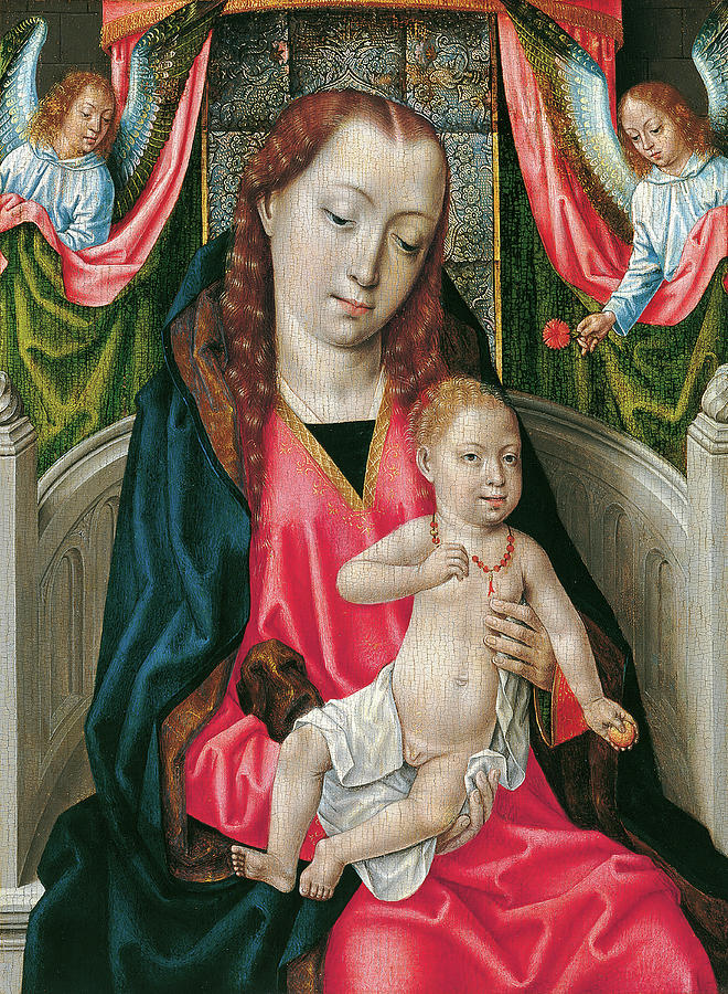 Master of the Saint Ursula Legend -Active in Bruges ca. 1470 - 1500-. The Virgin and Child with T... Painting by Master of the Saint Ursula Legend -15th-16th cent -