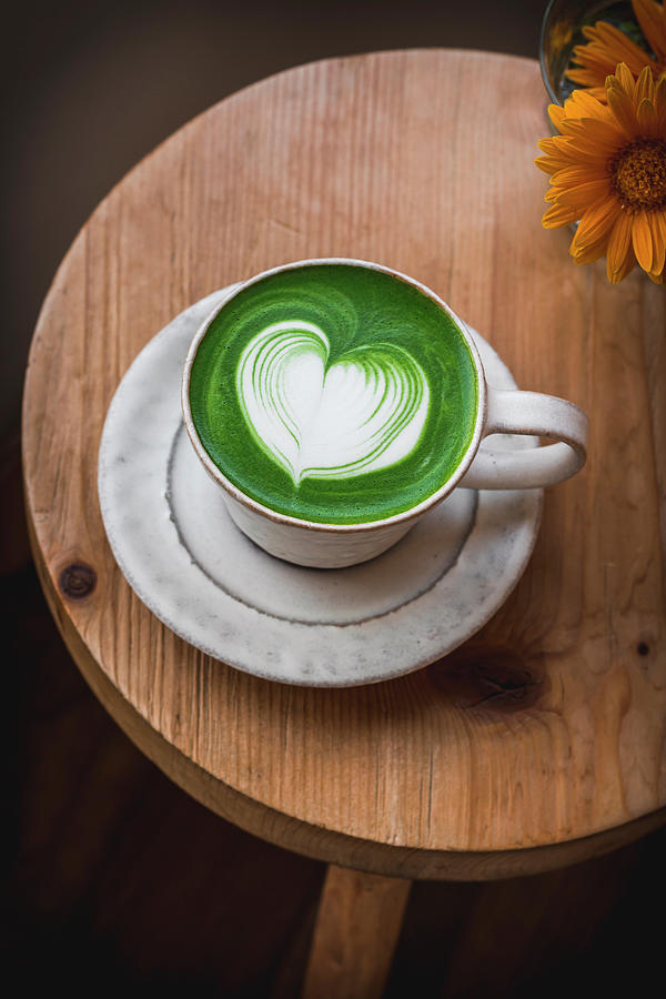 Matcha Latte On A Wooden Stool Photograph by Mel Boehme