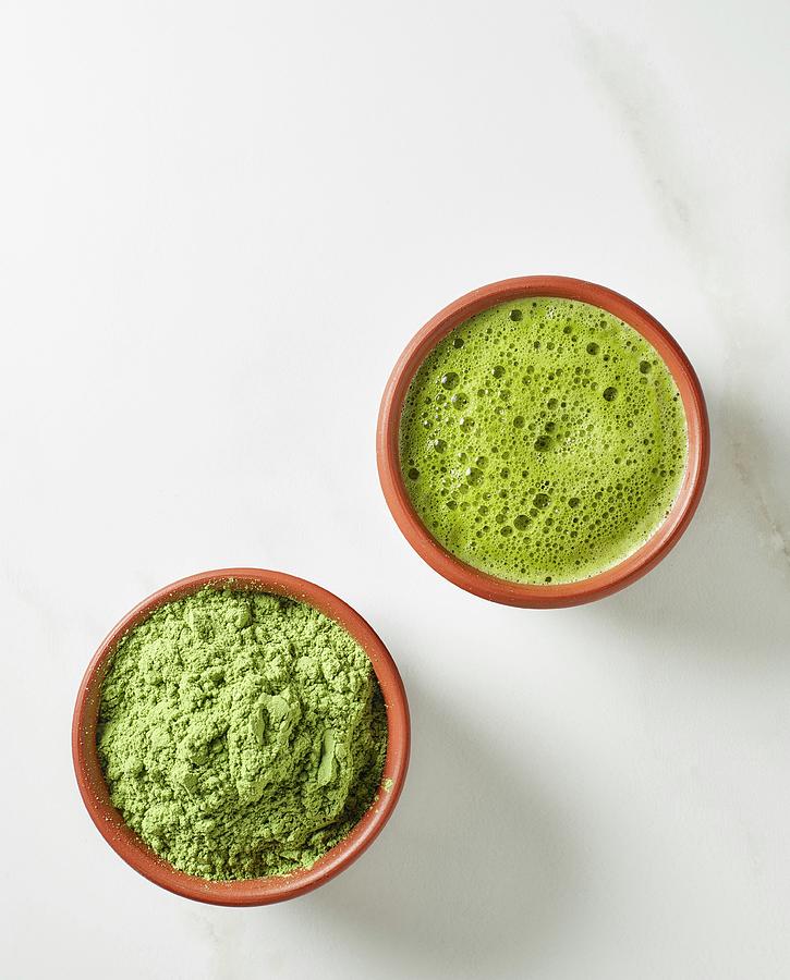 Matcha Tea And Tea Powder Into Bowls seen From Above Photograph by Maris Zemgalietis