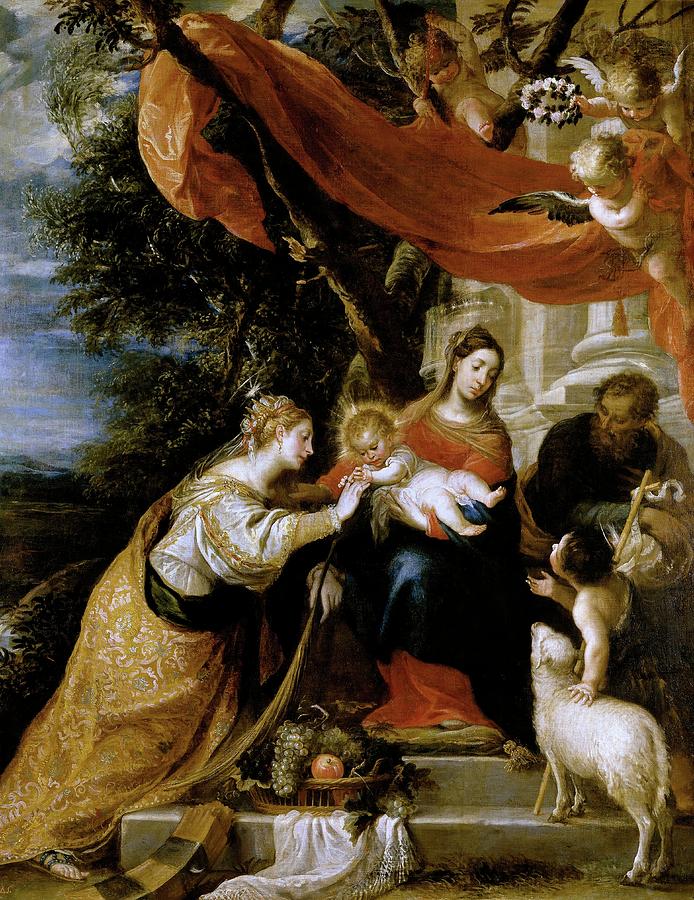 Mateo Cerezo / The Mystic Marriage of Saint Catherine, 1660, Spanish School. CHILD JESUS. Painting by Mateo Cerezo -1637-1666-
