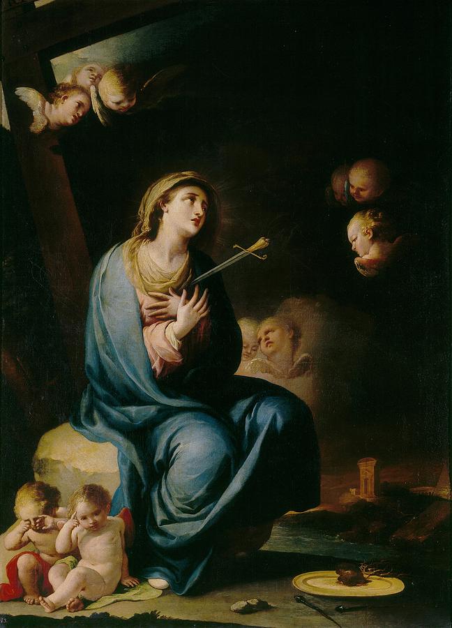 Mater Dolorosa, 1785-1790, Spanish School, Oil on canvas, 162 cm x 115 c... Painting by Jose Camaron Bonanat -1731-1803-