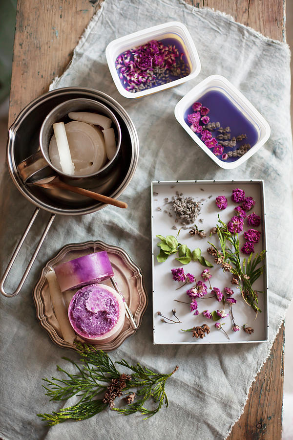 Materials For Making Scented Wax With Dried Flowers Photograph by Alicja Koll