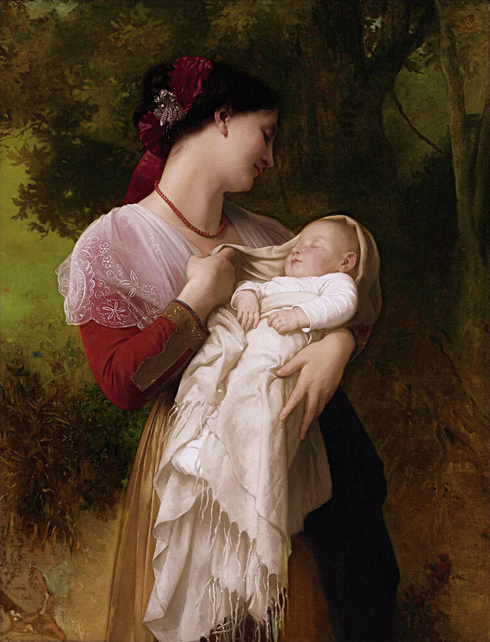 Maternal Admiration by William Adolphe Bouguereau Painting by Rolando Burbon