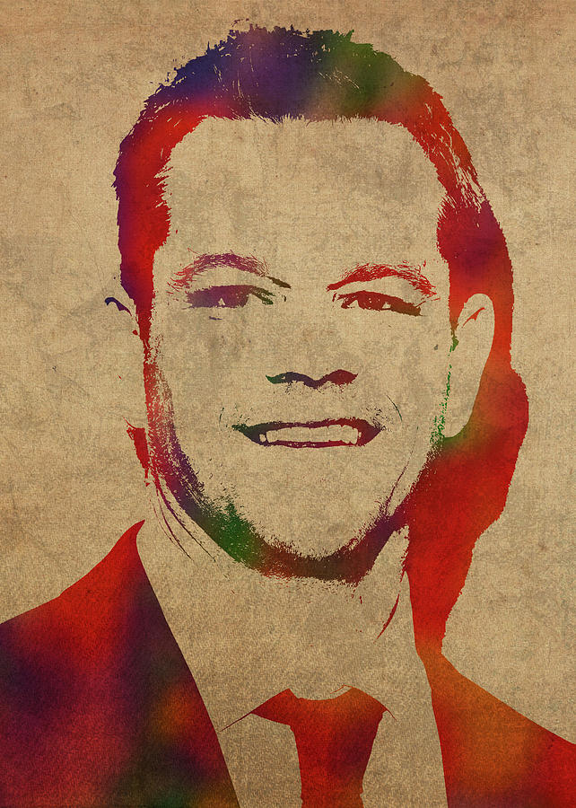 Matt Damon Mixed Media - Matt Damon Watercolor Portrait by Design Turnpike