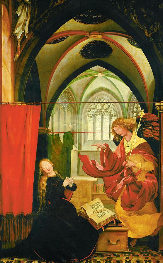 Matthias Grunewald / Inssenheim Altar Annunciation, 1515. VIRGIN MARY. JESUS. CRISTO RESUCITADO. Painting by Matthias Grunewald -c 1460-1528-