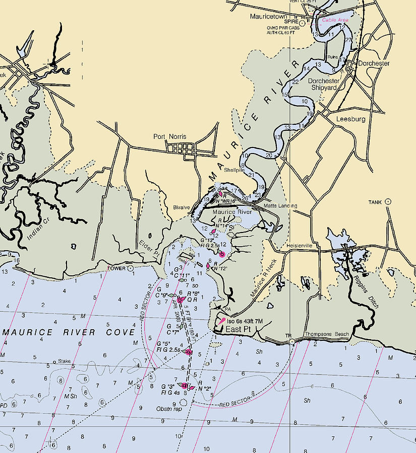 Maurice Rivernew Jersey Nautical Chart Mixed Media by Sea Koast Pixels