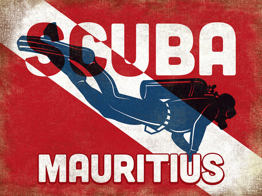 Mauritius Digital Art - Mauritius Scuba Diver - Blue Retro by Flo Karp Mauritius Digital Art - Mauritius Scuba Diver - Blue Retro by Flo Karp