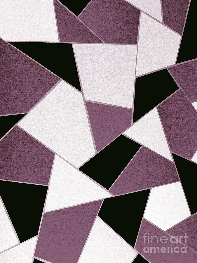 Abstract Mixed Media - Mauve Black Geometric Glam #1 #geo #decor #art  by Anitas and Bellas Art