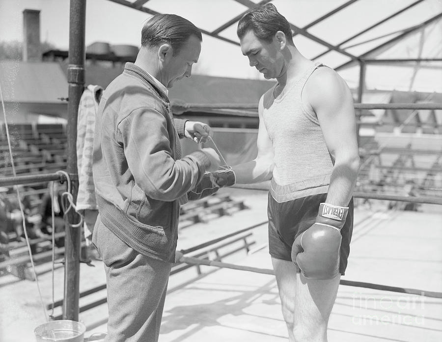 Max Schmeling Getting Glove Laced Photograph by Bettmann