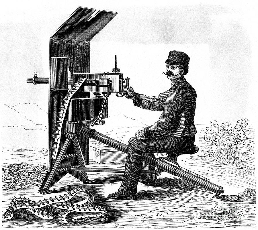 Maxim Machine Gun, C1895. Artist Anon Drawing by Print Collector