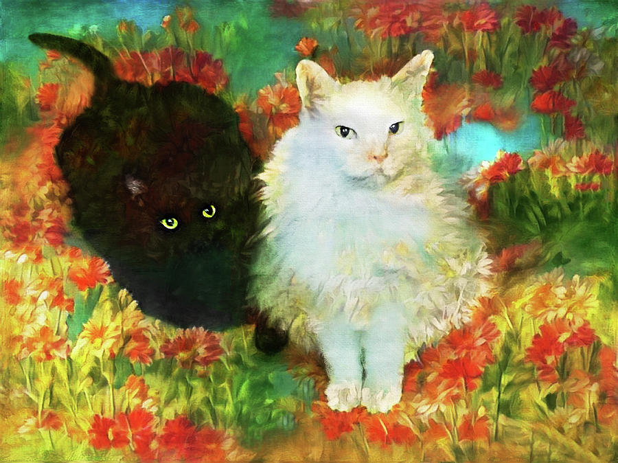 McCartney and Silky in the Garden Digital Art by Peggy Collins