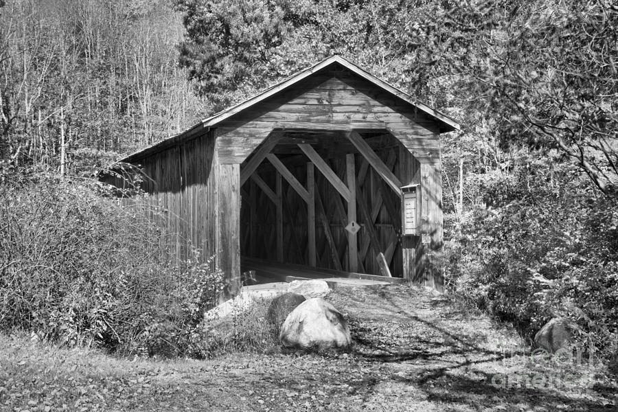 McDermott Covered Bridge In The Woods Black And White Photograph by Adam Jewell