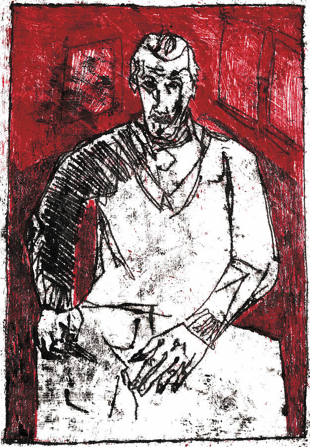 Me drawing on red Drawing by Edgeworth Johnstone