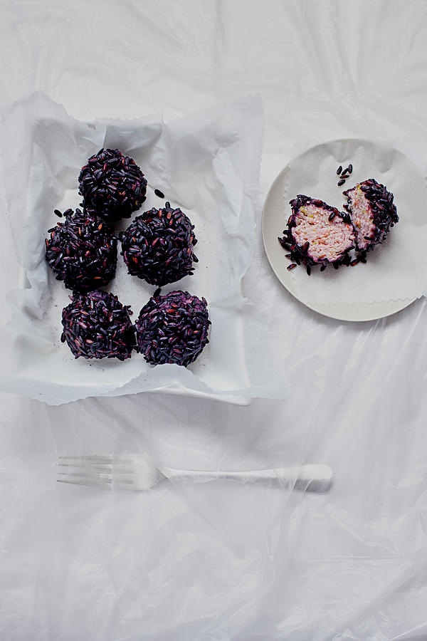 Meat And Purple Rice Balls Photograph by Japy