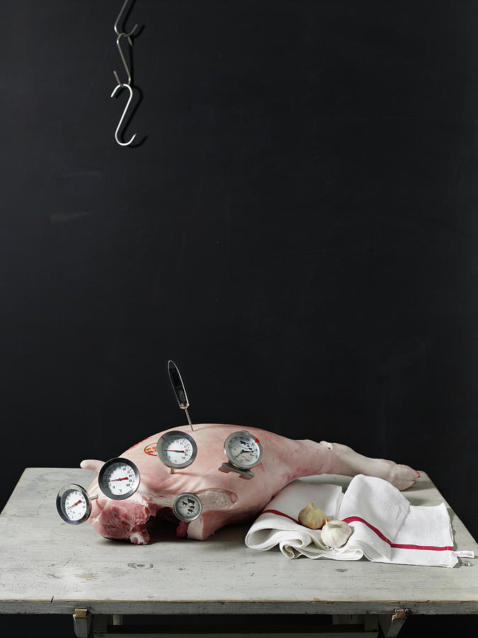 Meat Thermometers In A Knuckle Of Pork Photograph by Luzia Ellert