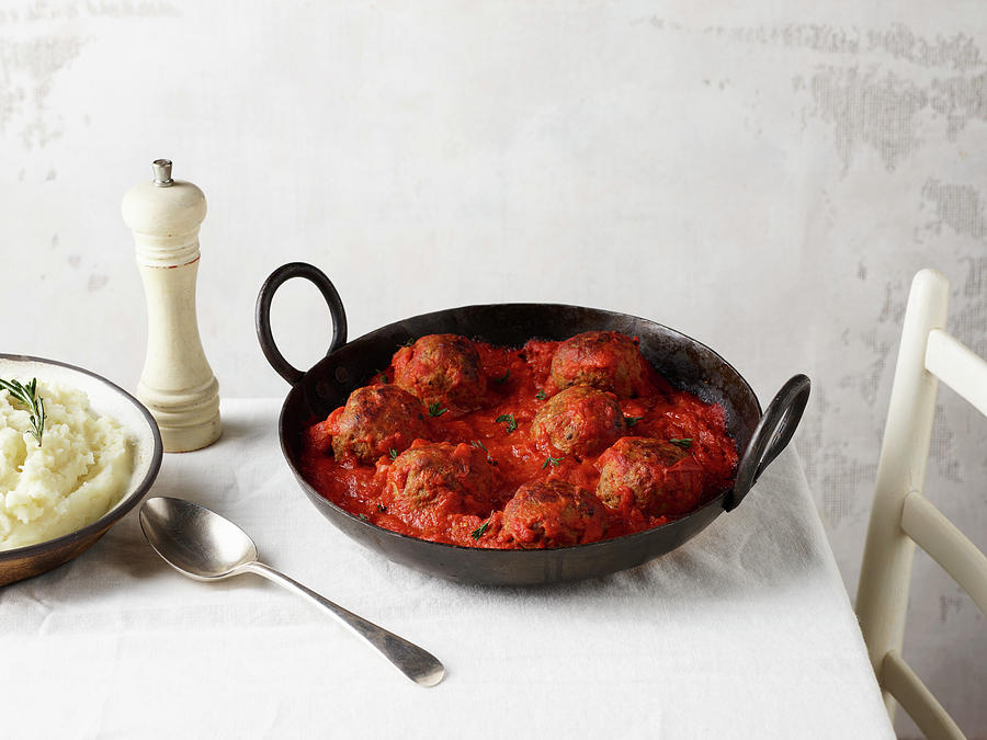 Meatballs In Tomato Sauce With Mashed Potatoes Photograph by James Lee