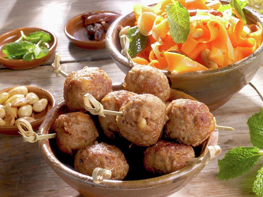Meatballs With A Date, Almond And Carrot Salad Photograph by Barbara Lutterbeck