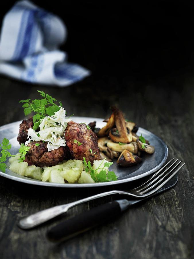 Meatballs With Kohlrabi And Mushrooms Photograph by Mikkel Adsbøl