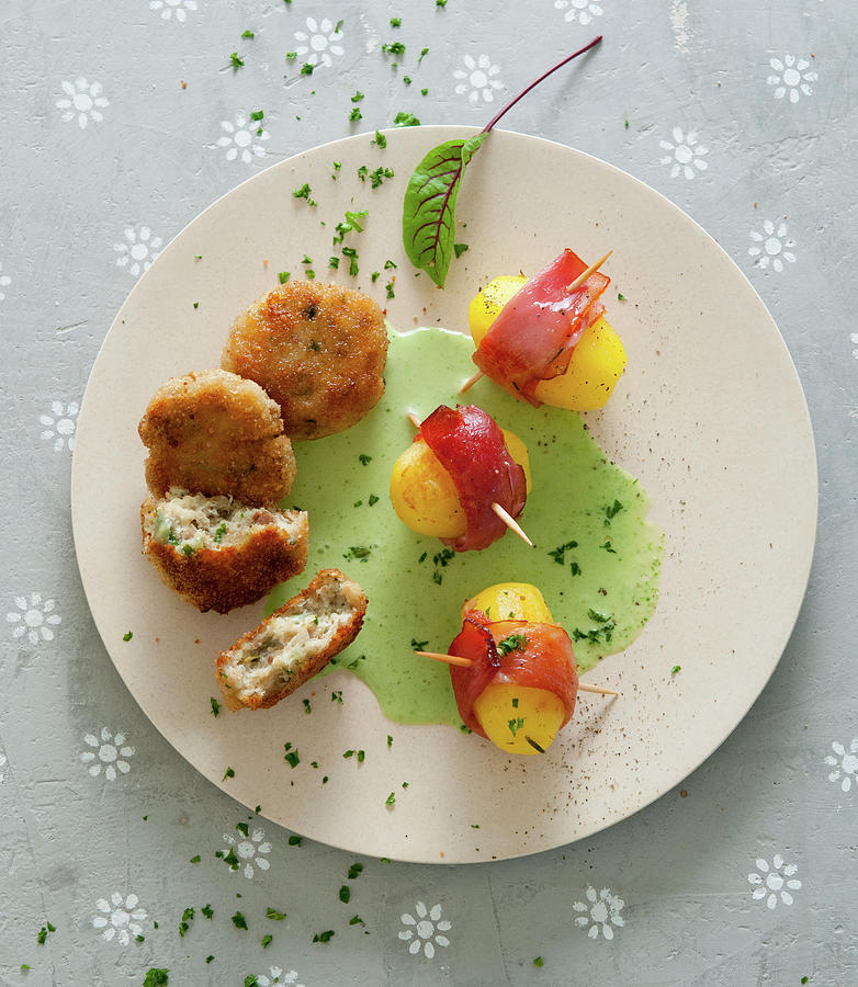 Meatballs With Parsley Sauce And Bacon Potatoes Photograph by Udo Einenkel