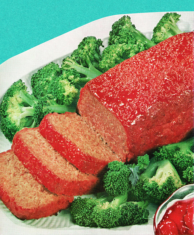 Broccoli Drawing - Meatloaf Dinner by CSA Images