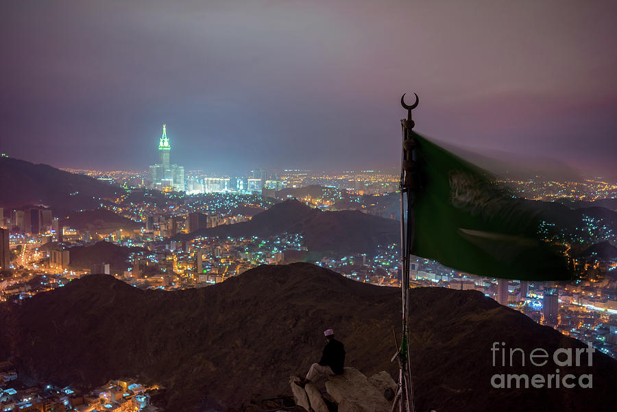Mecca City View From Hira Cave At Night Photograph by Shaifulzamri