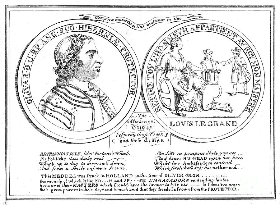 Medal From The Time Of Oliver Cromwell Drawing by Print Collector