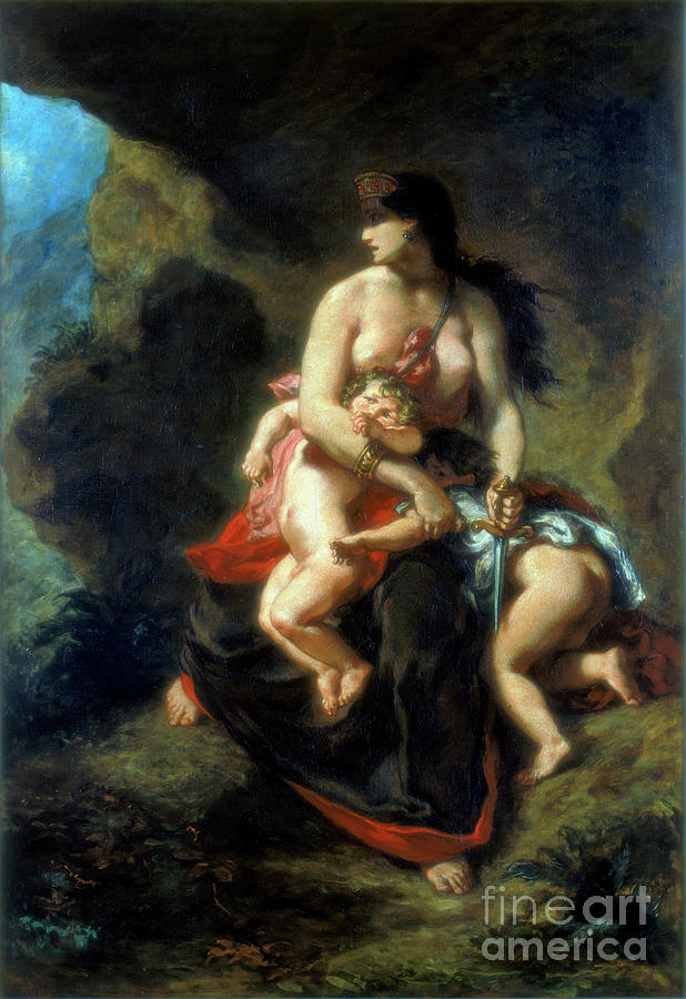 Medea, 1862. Artist Eugène Delacroix Drawing by Print Collector