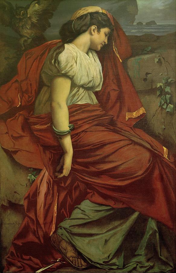 Medea and the dagger. Medea is Feuerbachs favourite Roman model Nana. Oil on canvas Inv. M 197. Painting by Anselm Feuerbach
