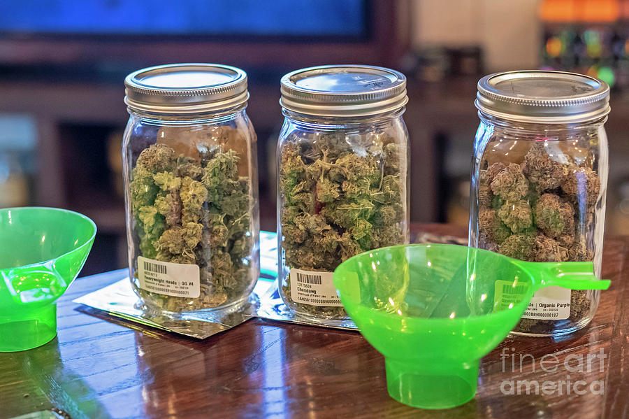 Medical Marijuana Dispensary Jars Photograph by Jim West/science Photo Library