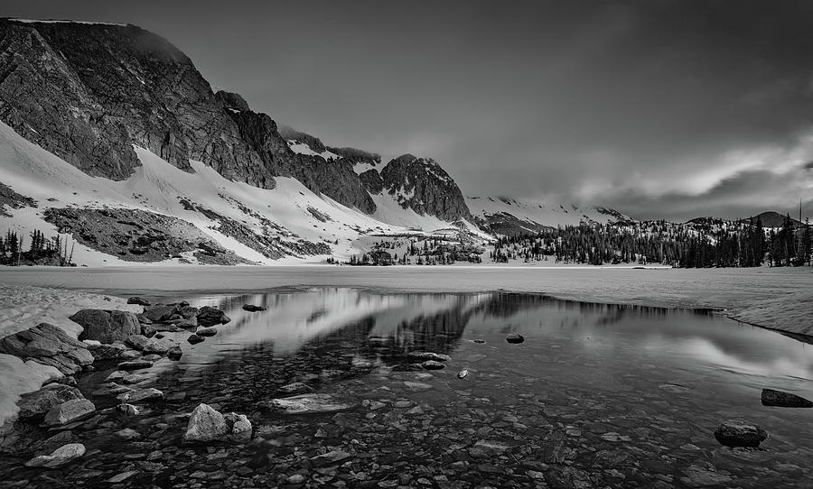 Medicine Bow Lake Marie bw Photograph by Jerry Fornarotto