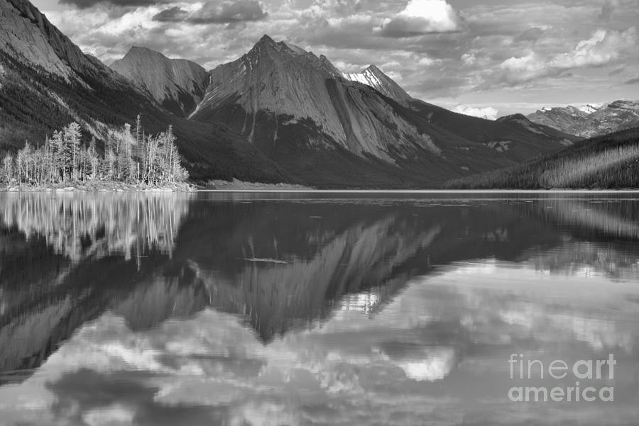 Medicine Lake Island Reflections Black And White Photograph by Adam Jewell