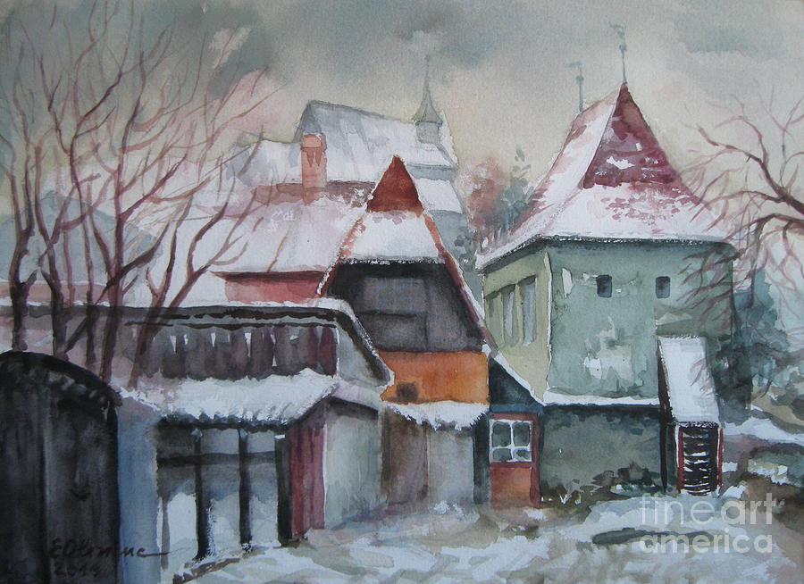 Medieval city Painting by Elena Oleniuc