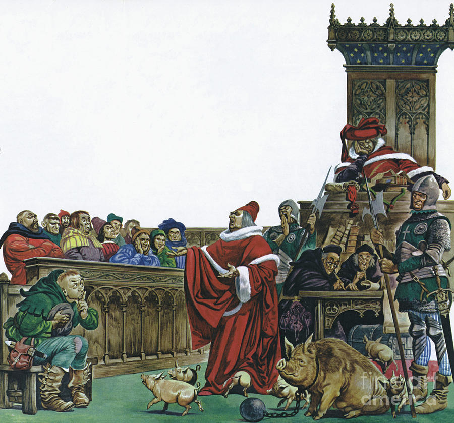 Medieval court in which animals were put on trial  Painting by Peter Jackson