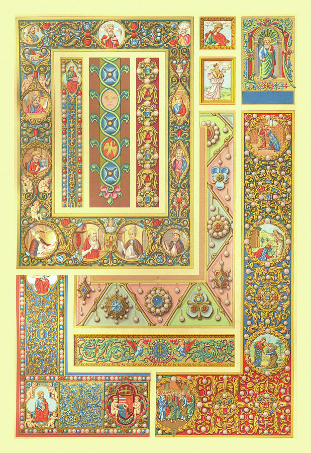 Medieval Design with Figures Painting by Auguste Racinet - Pixels