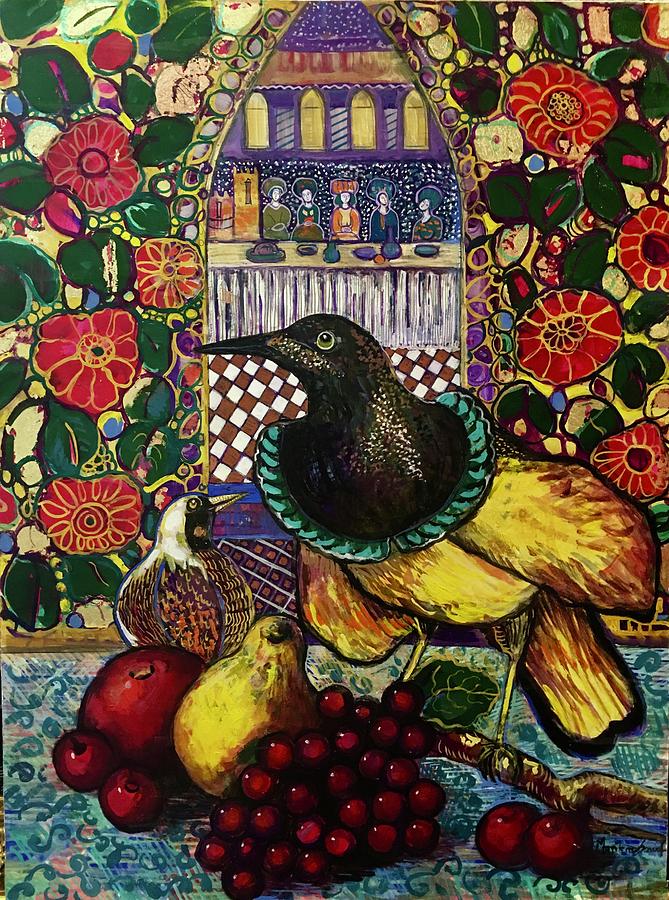 Crow Painting - Medieval dinner by Marilene Sawaf Crow Painting - Medieval dinner by Marilene Sawaf