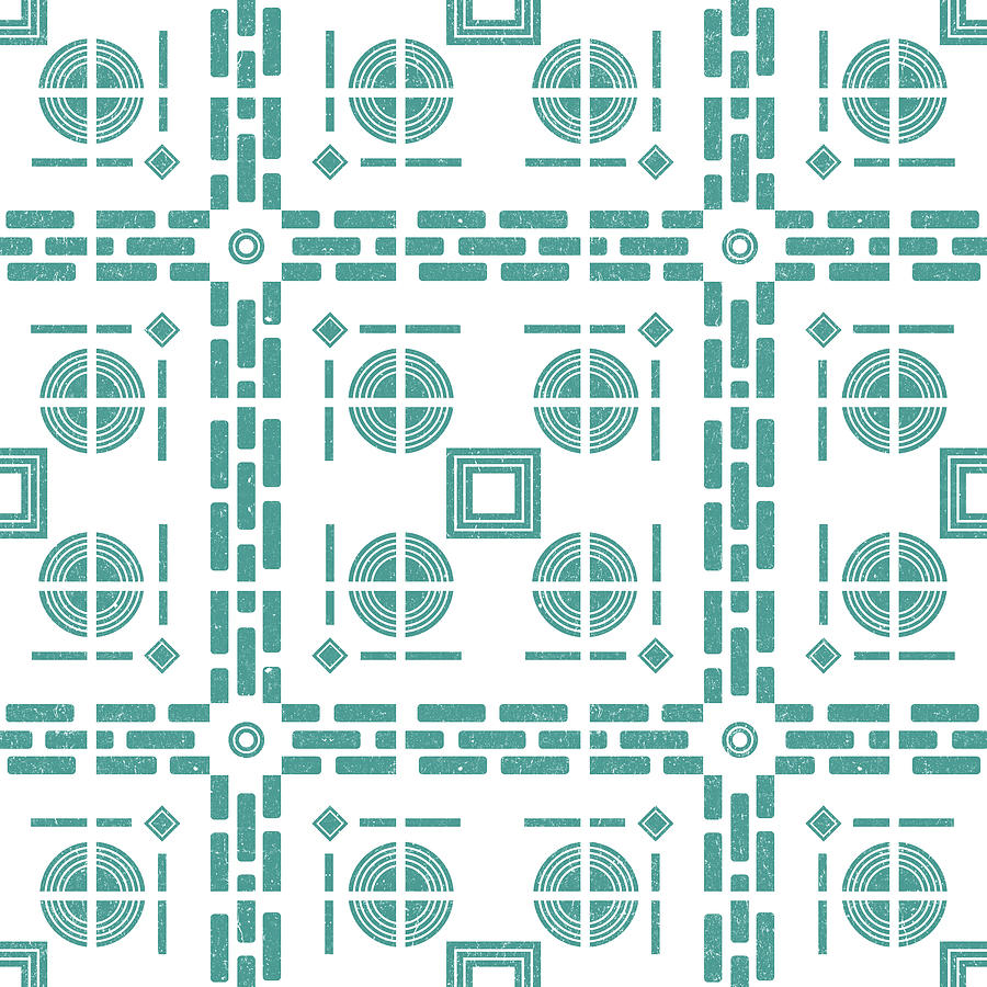 Mediterranean Pattern 5 - Tile Pattern Designs - Geometric - Blue - Ceramic Tile - Surface Pattern Mixed Media