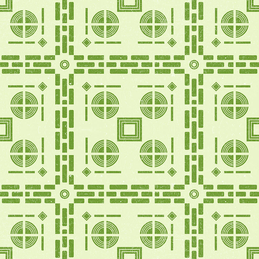 Mediterranean Pattern 6 - Tile Pattern Designs - Geometric - Green - Ceramic Tile - Surface Pattern Mixed Media by Studio Grafiikka
