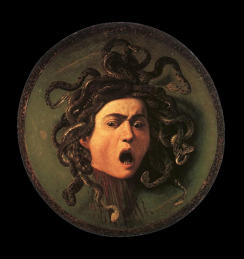 Medusa, venomous snakes in place of hair, Michelangelo, Gorgon, monster