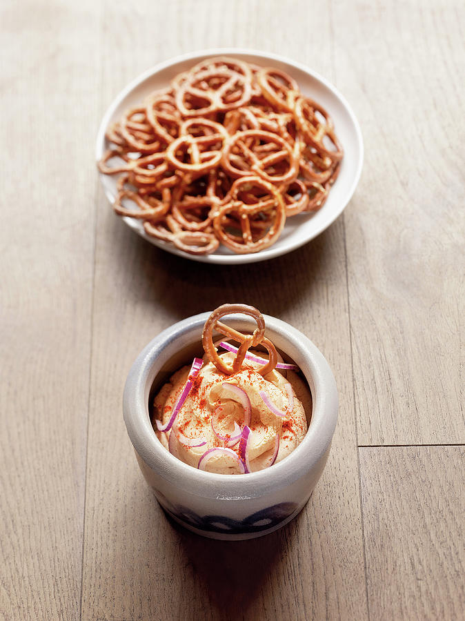 Meenzer Spundekäs spicy Cream Cheese With Salted Pretzels Photograph by ...
