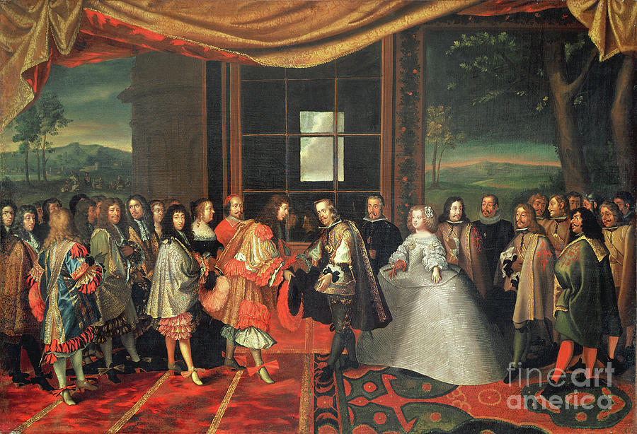 Meeting Between Louis Xiv And Philippe Iv At Isle Des Faisans, 7th November 1659 Painting by Jacques Laumosnier